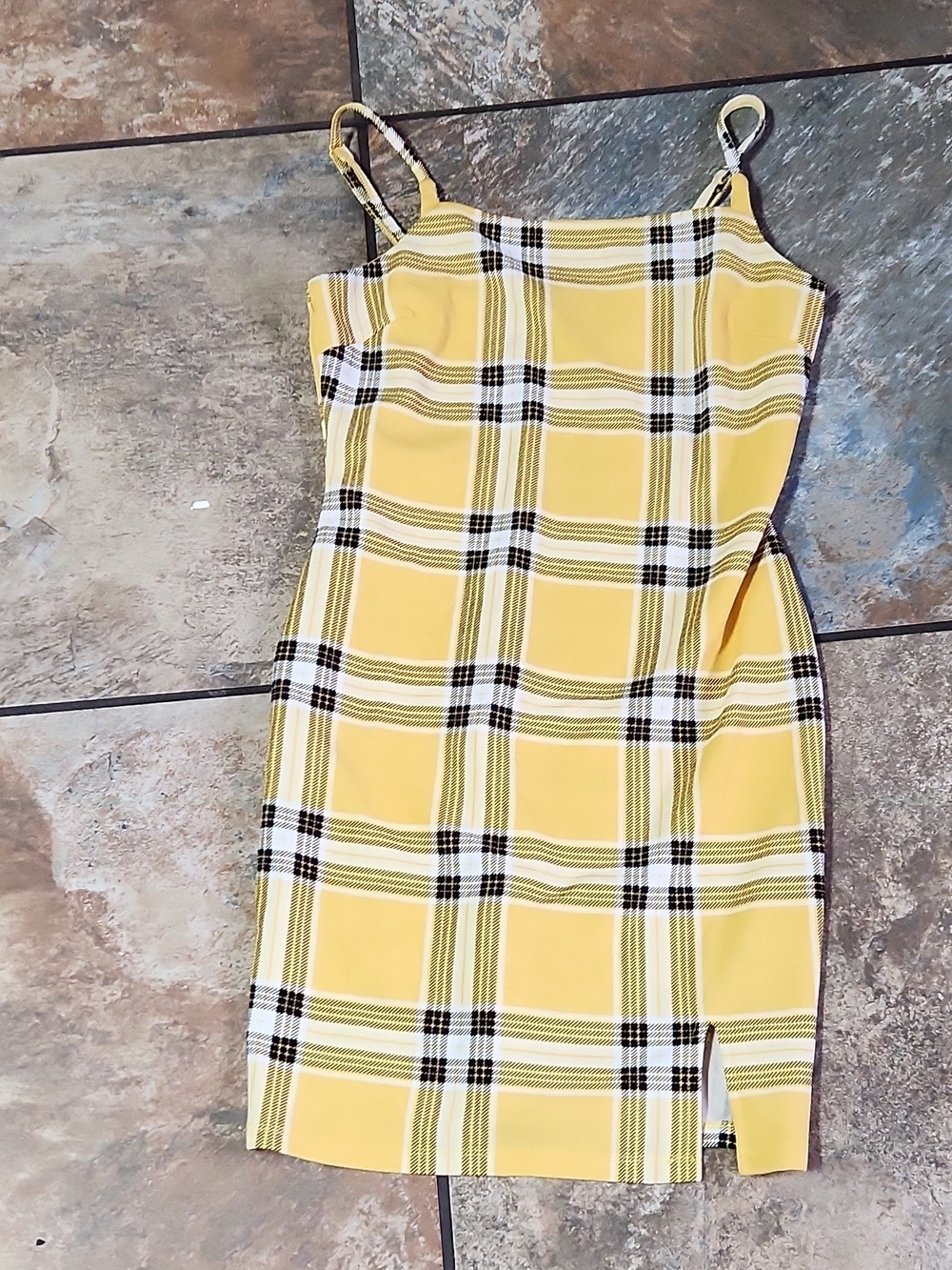 Almost Famous Yellow Plaid Spaghetti Strap Mini Dress